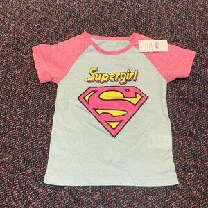 Supergirl Short Sleeve Raglan Tee - Light Blue & Pink